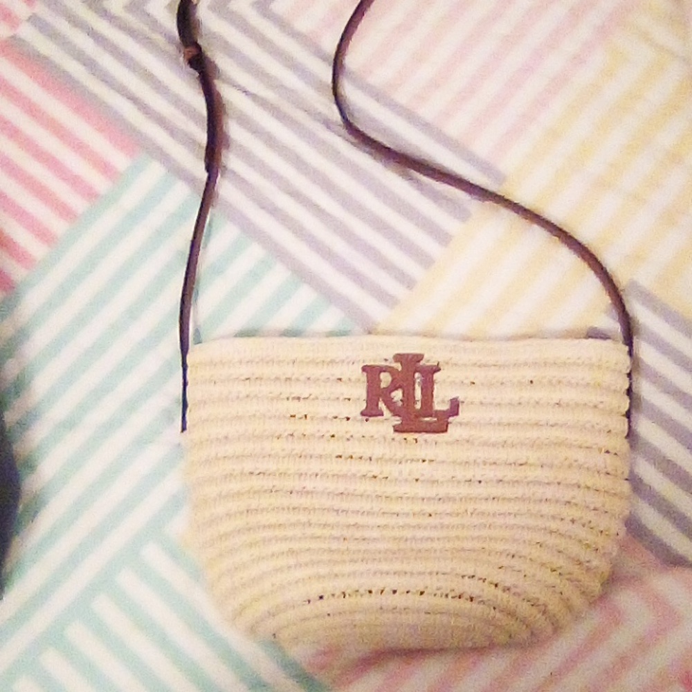 Lauren Ralph Lauren Leather Trim Straw Medium M Nicki Crossbody Bag NEW w/TAG